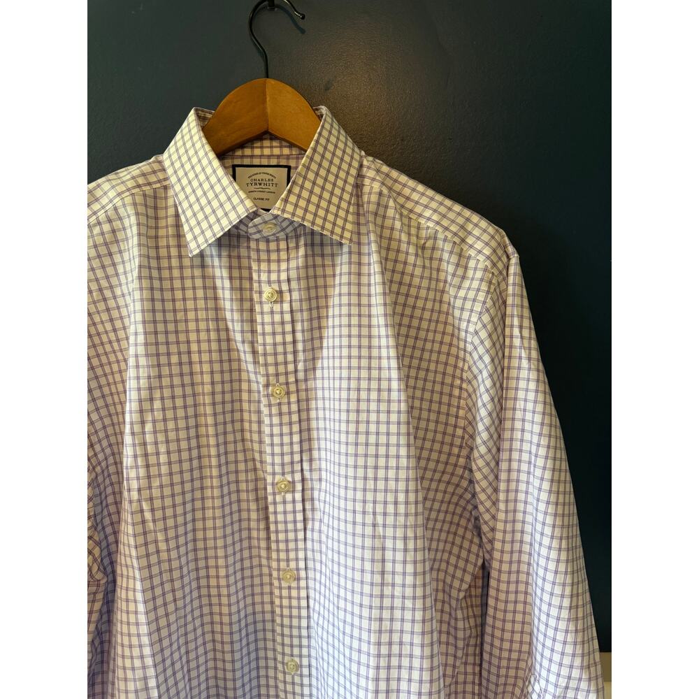 Charles Tyrwhitt | 100% Cotton Purple + White Check Classic Fit Shirt | 17/34